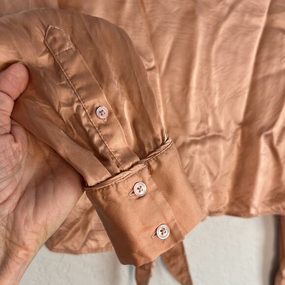Wilfred Aritzia Orange Silky Front Tie Crop Blouse Top Small Minimalist Cupro - Picture 5 of 8